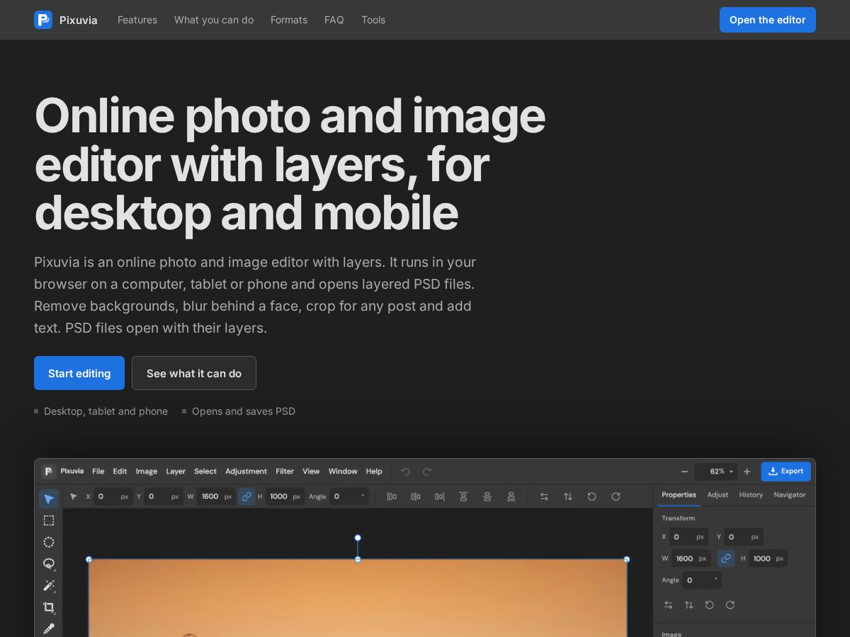 Landing-page snapshot of pixuvia.com