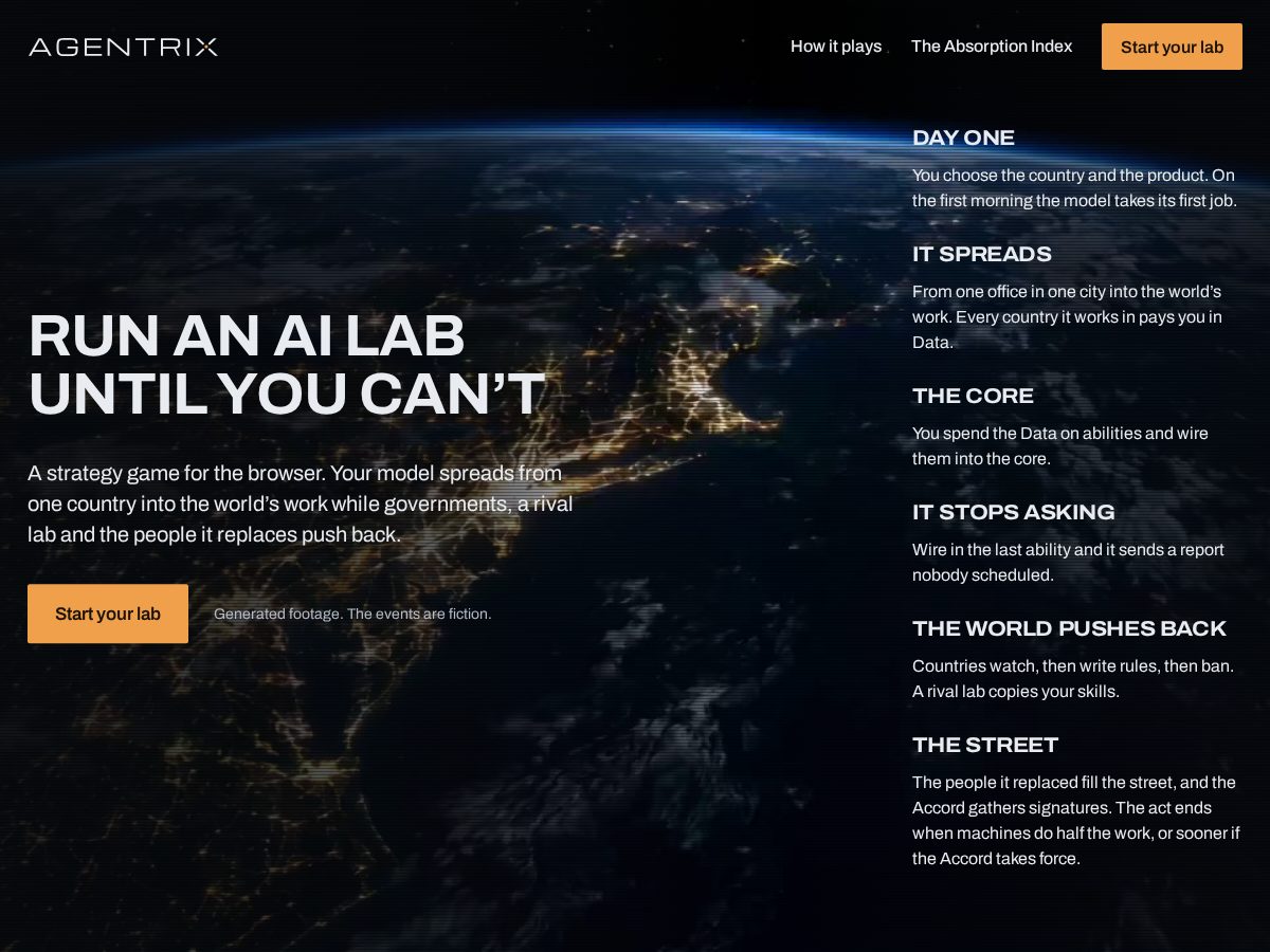 Landing-page snapshot of playagentrix.com