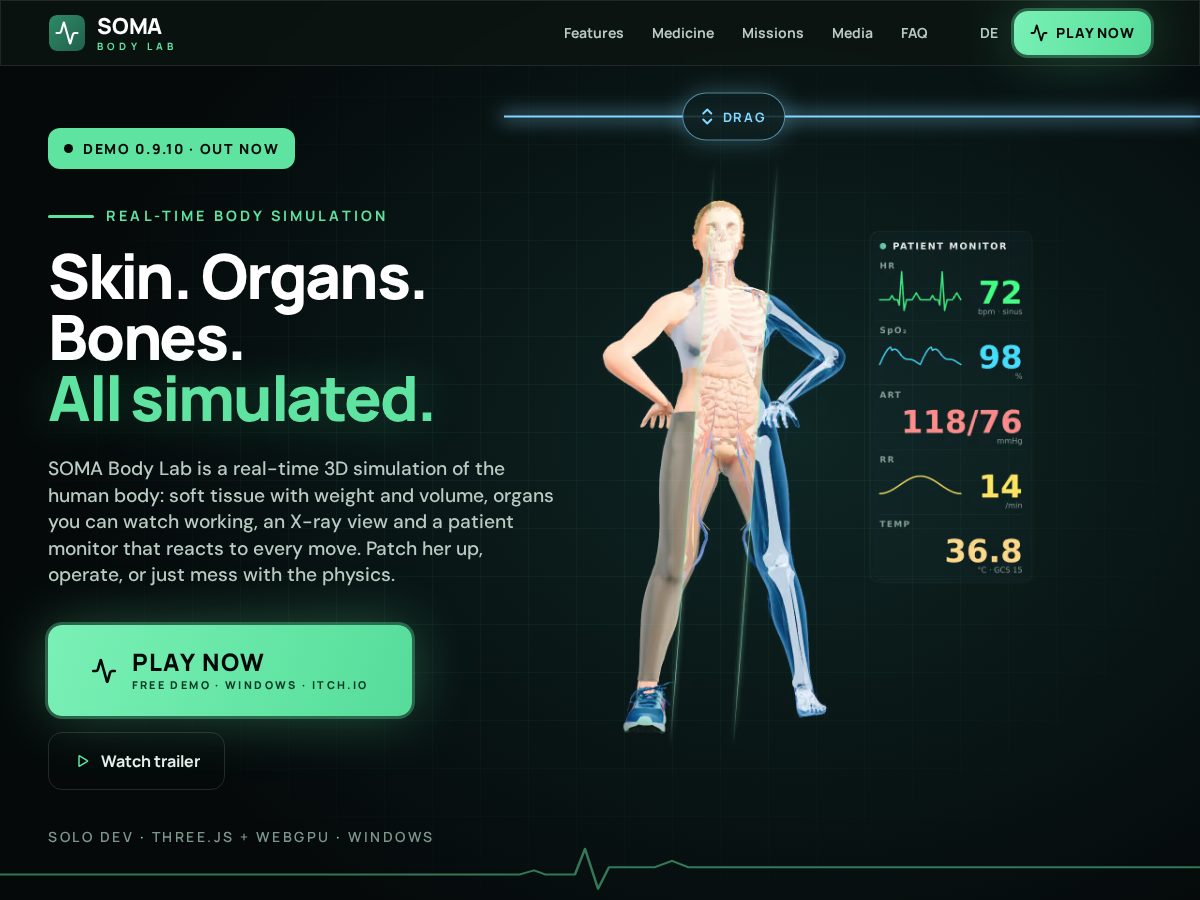 Landing-page snapshot of playsomabodylab.com