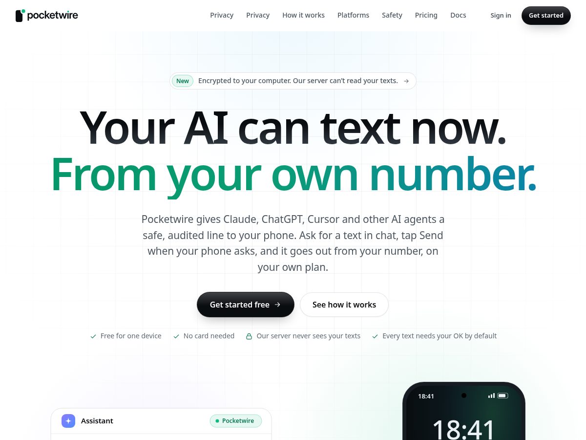 Landing-page snapshot of pocketwire.app