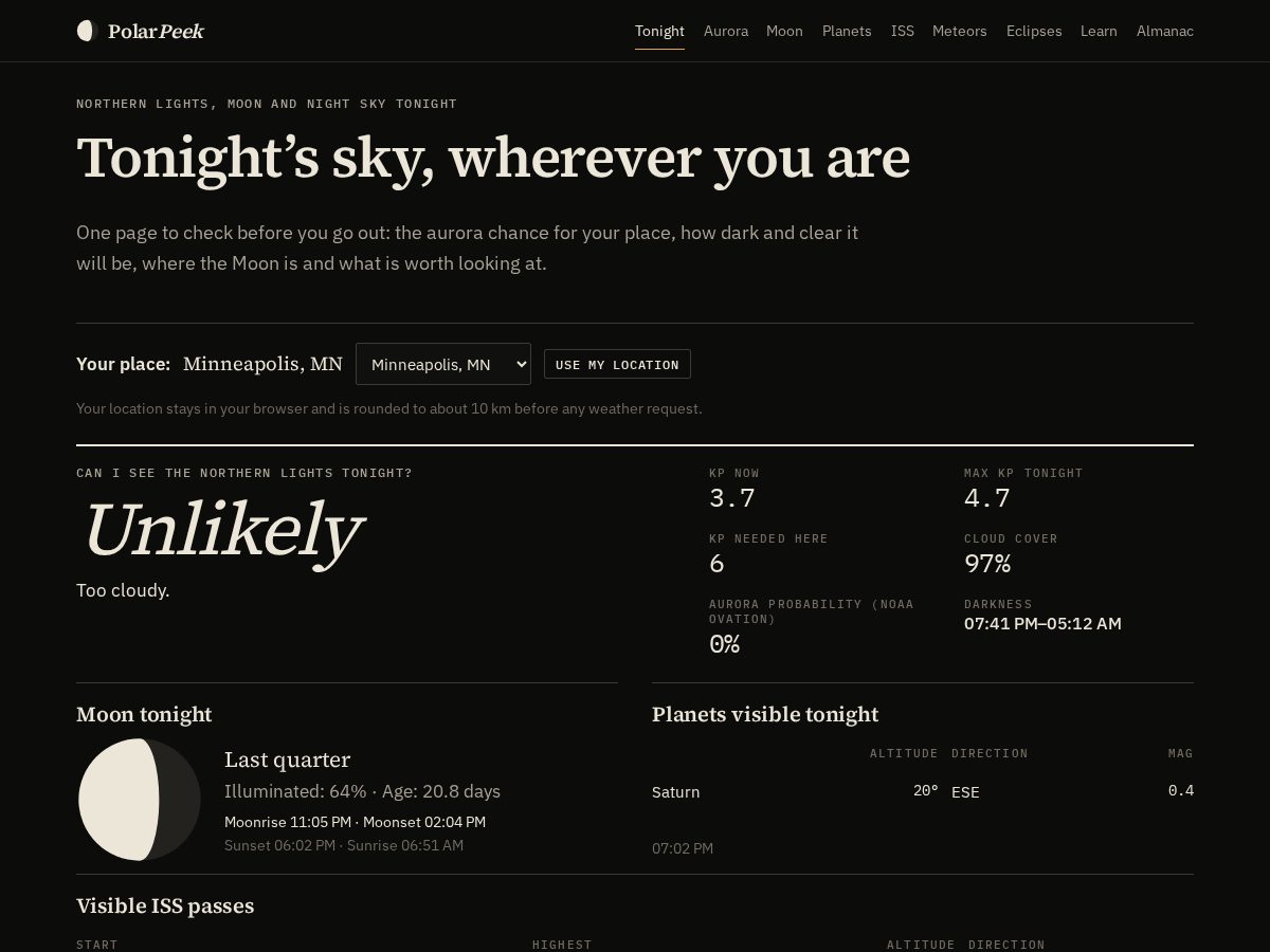 Landing-page snapshot of polarpeek.com