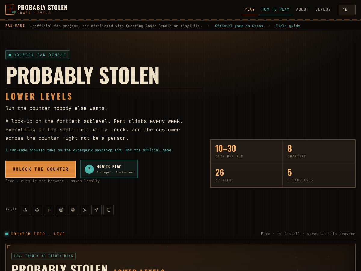 Landing-page snapshot of probably-stolen.online
