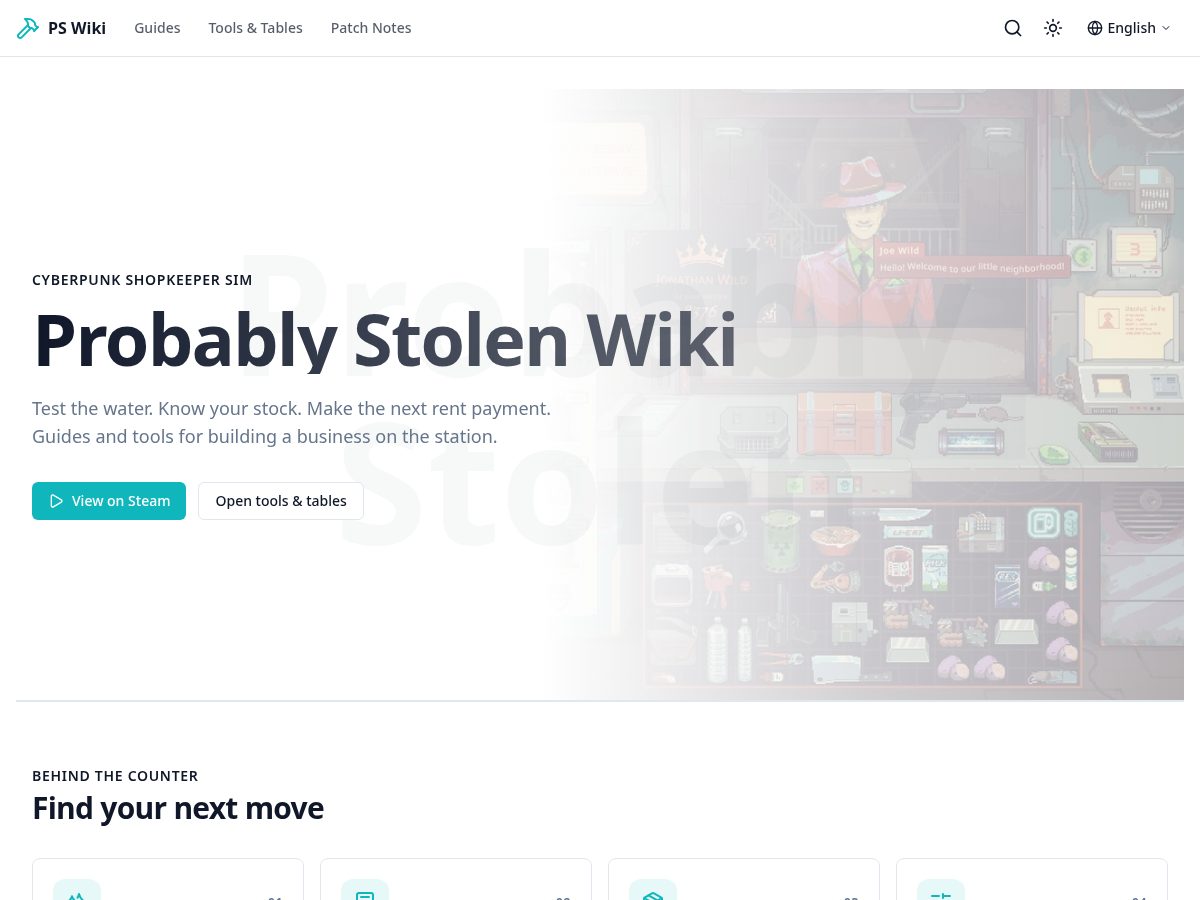 Landing-page snapshot of probablystolendb.wiki