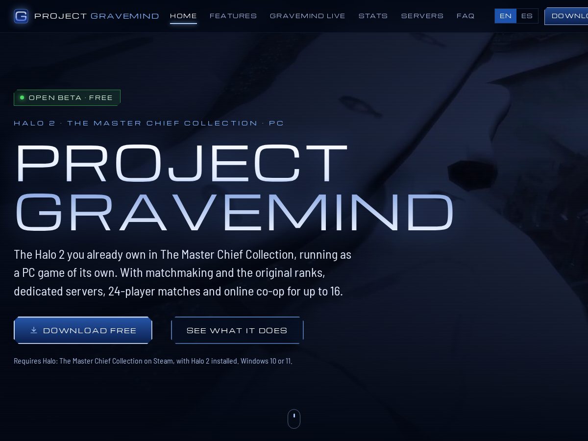Landing-page snapshot of projectgravemind.com