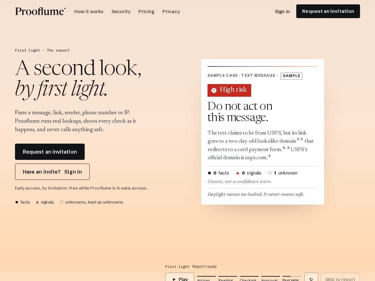 Landing-page snapshot of prooflume.com