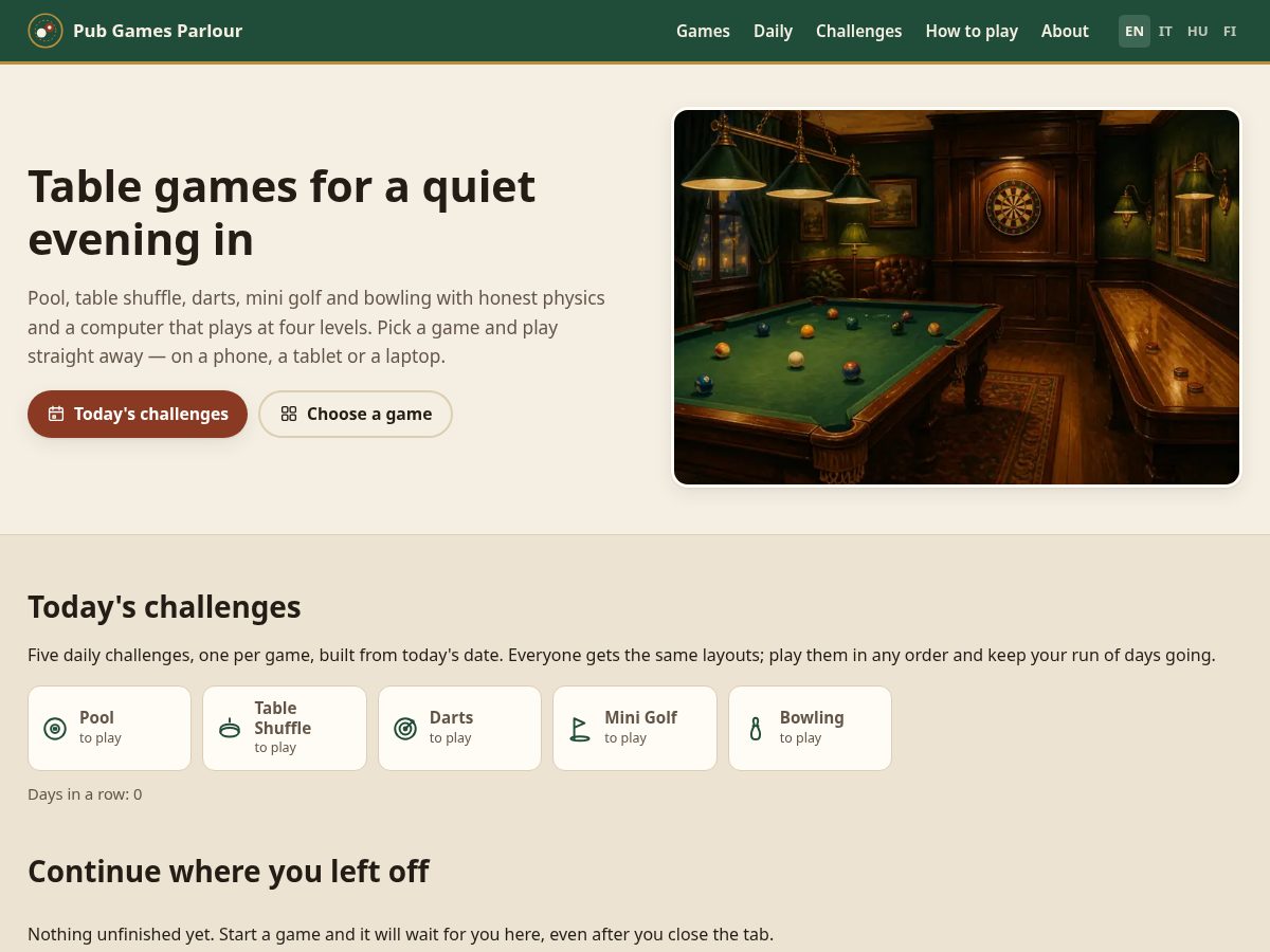 Landing-page snapshot of pubgamesparlour.com