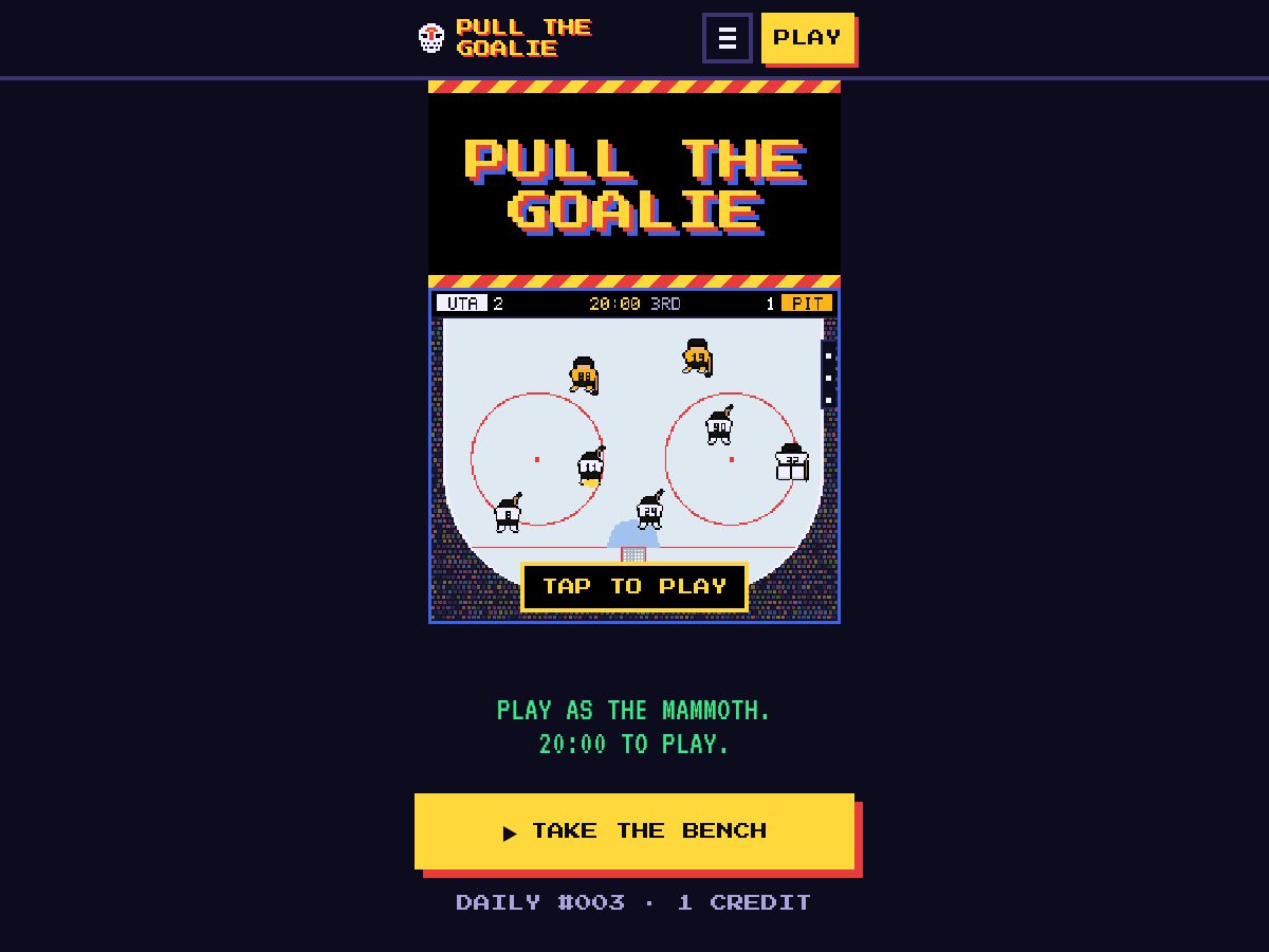 Landing-page snapshot of pullthegoalie.app