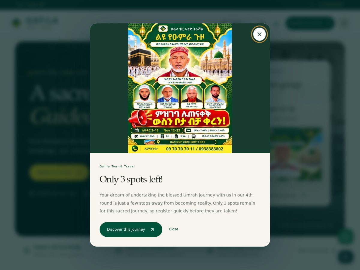 Landing-page snapshot of qafilatravel.com