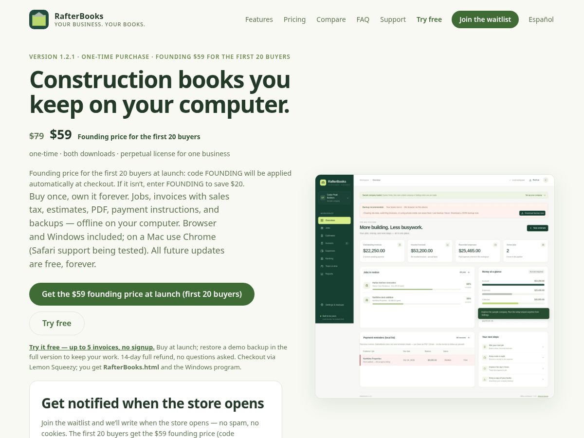 Landing-page snapshot of rafterbooks.com