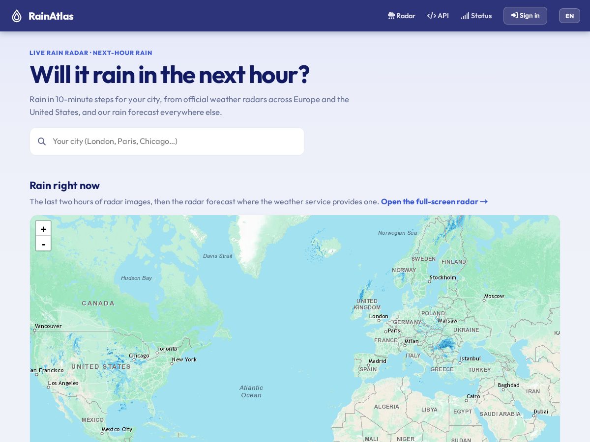 Landing-page snapshot of rainatlas.com