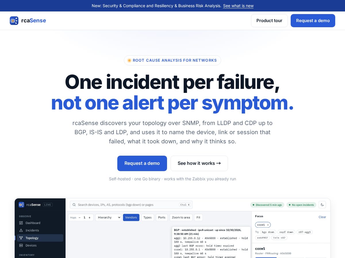 Landing-page snapshot of rcasense.com