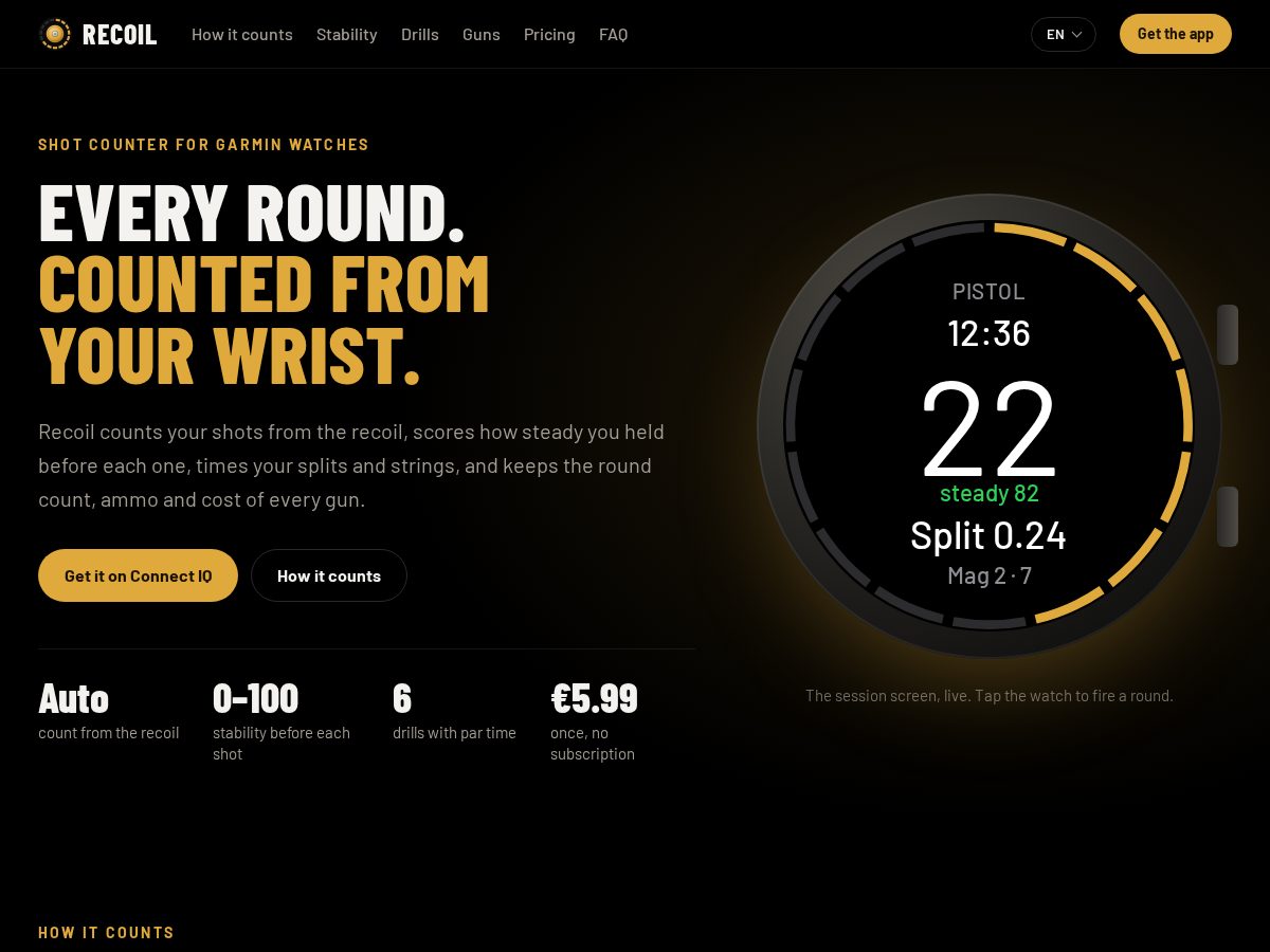 Landing-page snapshot of recoilwatch.com