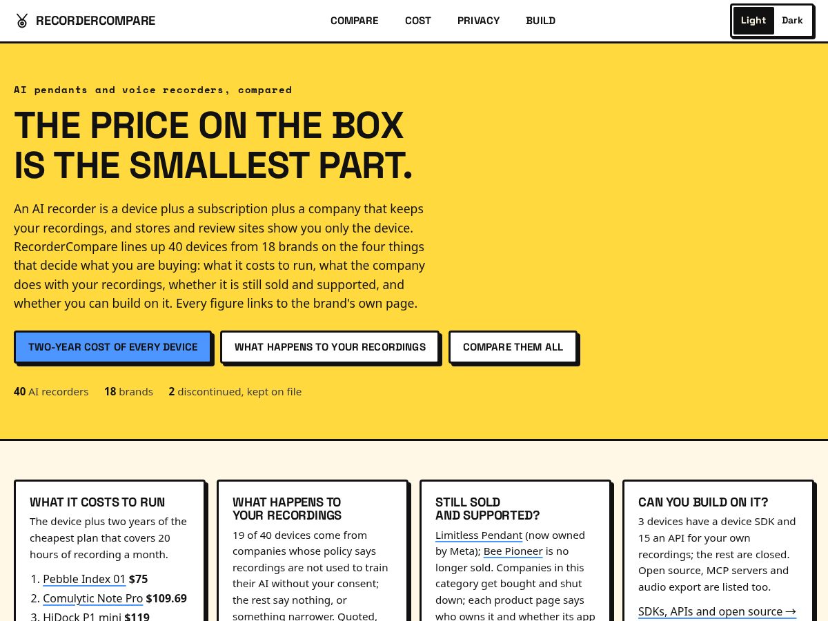 Landing-page snapshot of recordercompare.com