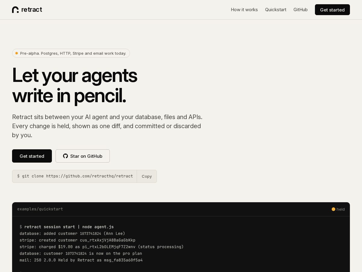 Landing-page snapshot of retract.dev