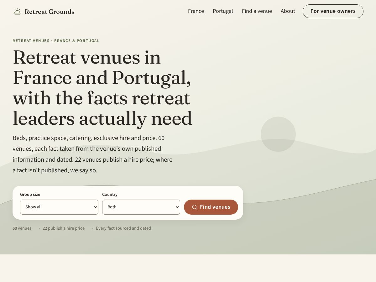 Landing-page snapshot of retreatgrounds.com