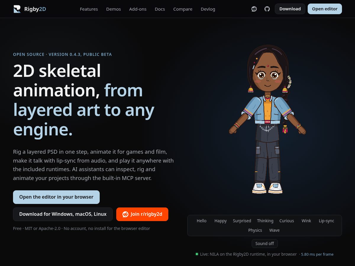 Landing-page snapshot of rigby2d.com