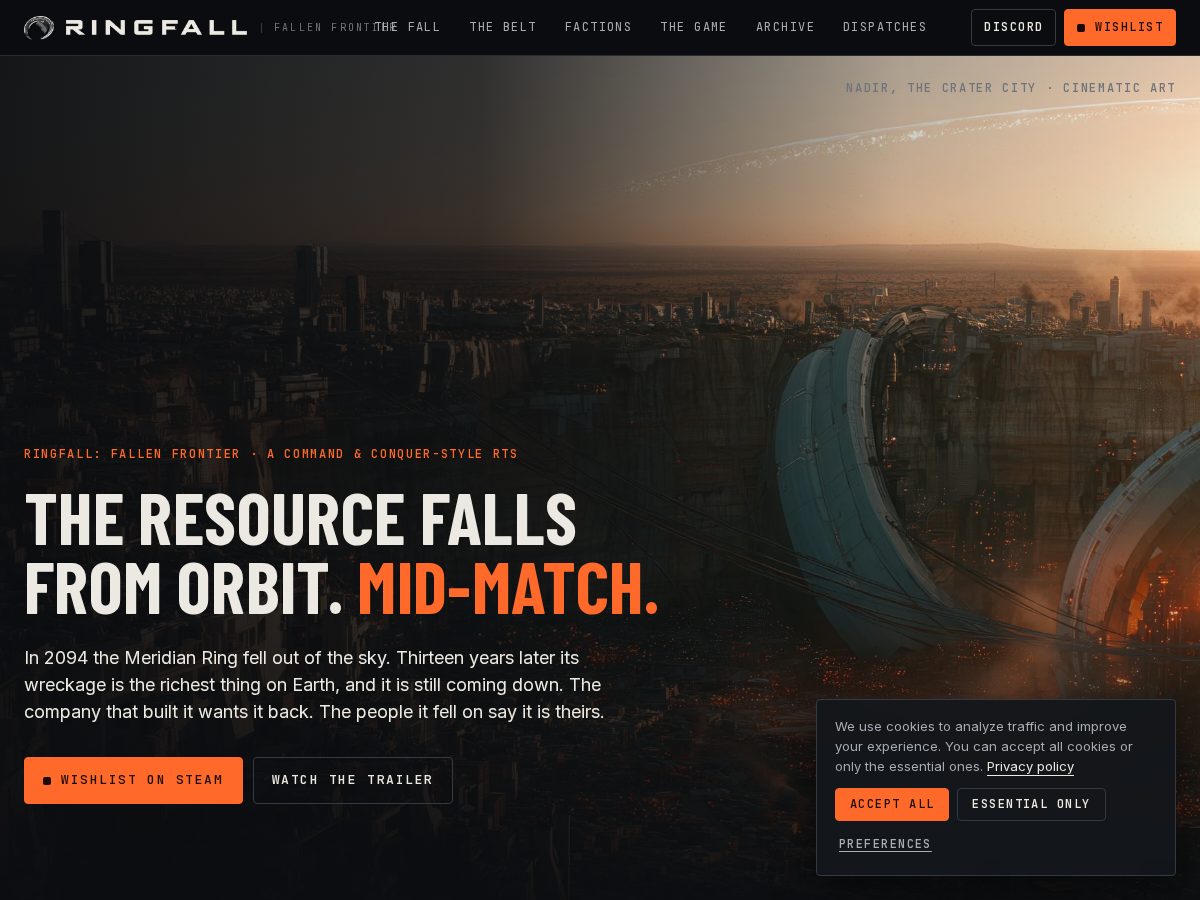 Landing-page snapshot of ringfallgame.com