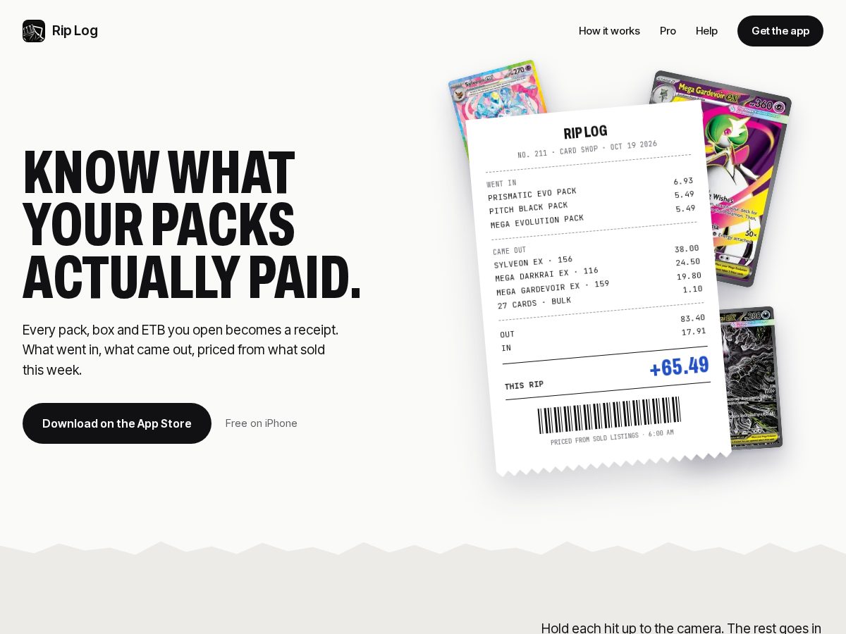 Landing-page snapshot of riplog.app
