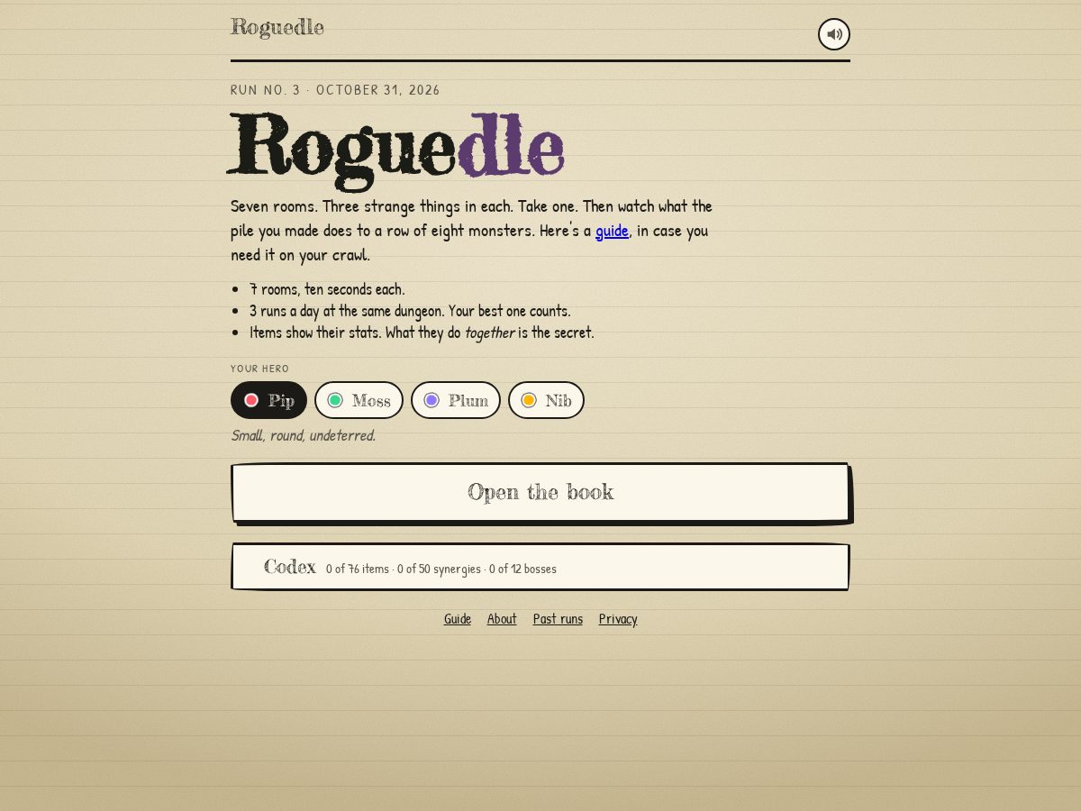 Landing-page snapshot of roguedle.com