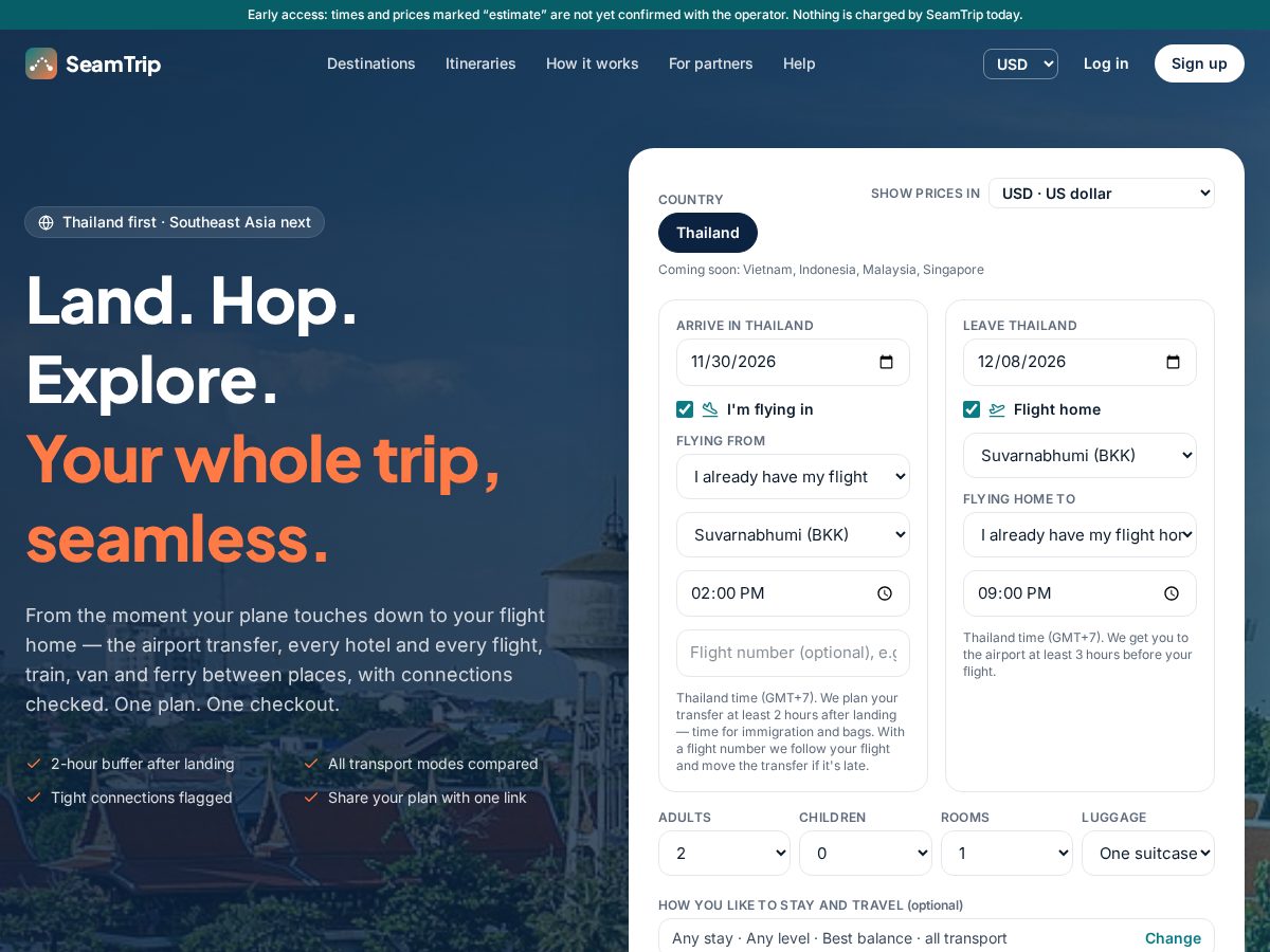 Landing-page snapshot of seamtrip.com
