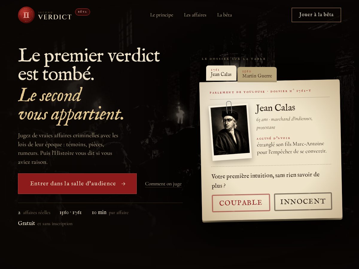 Landing-page snapshot of secondverdictgame.com