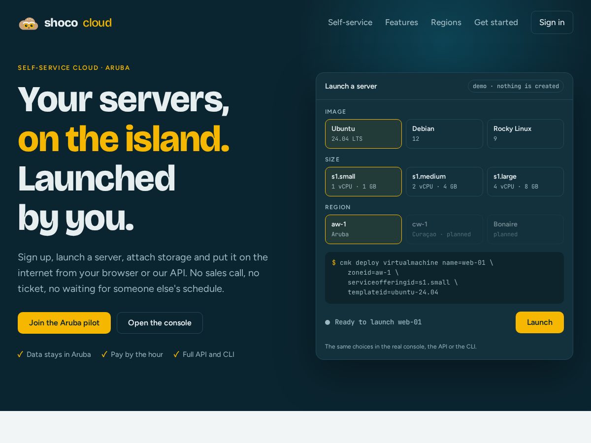 Landing-page snapshot of shococloud.com