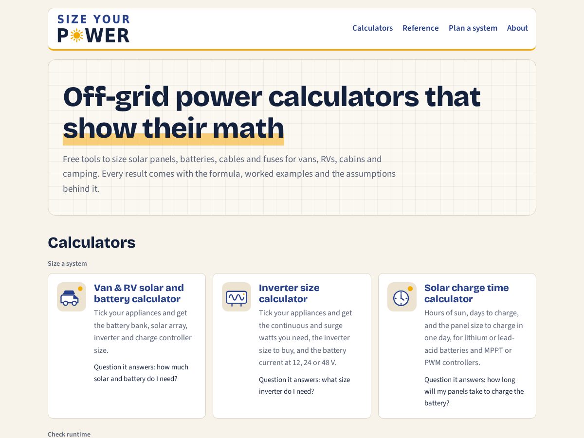Landing-page snapshot of sizeyourpower.com