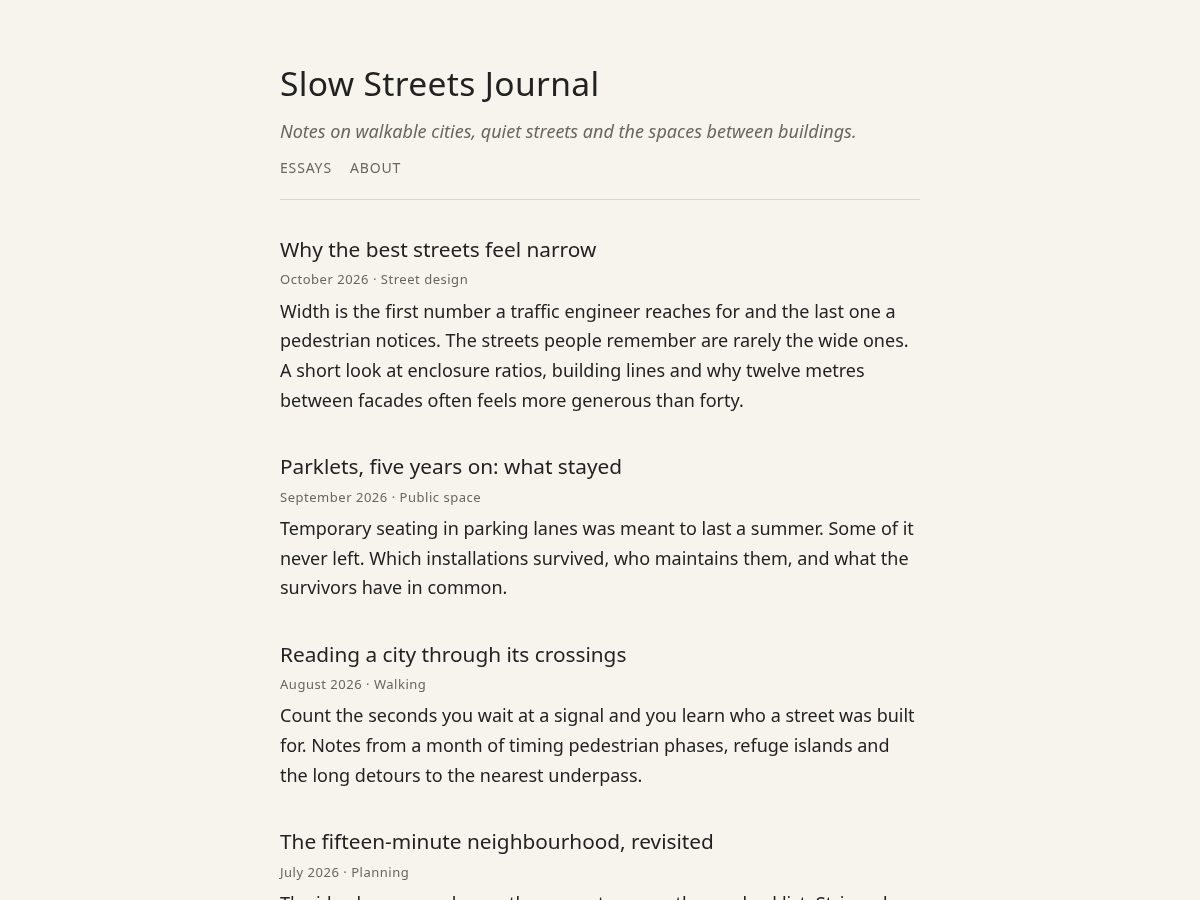Landing-page snapshot of slowstreetsjournal.org