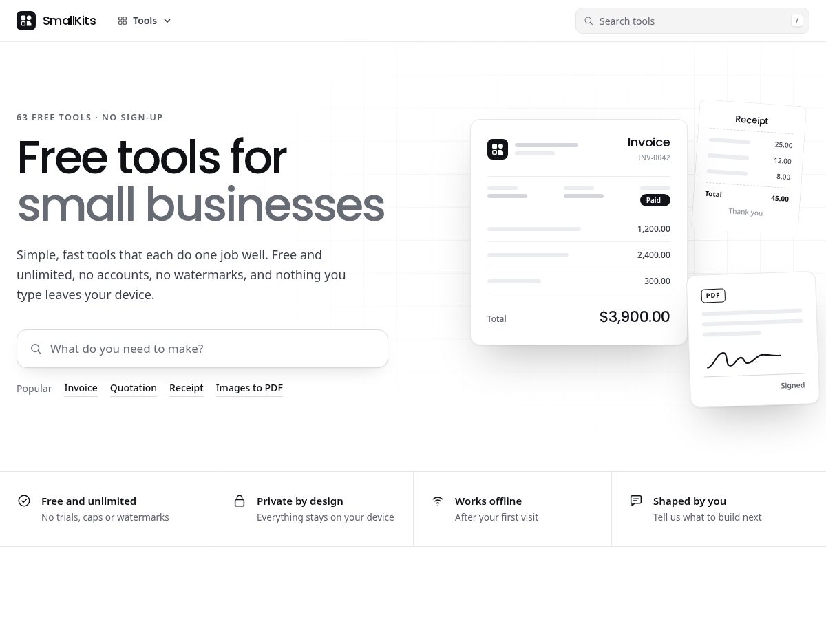 Landing-page snapshot of smallkits.com