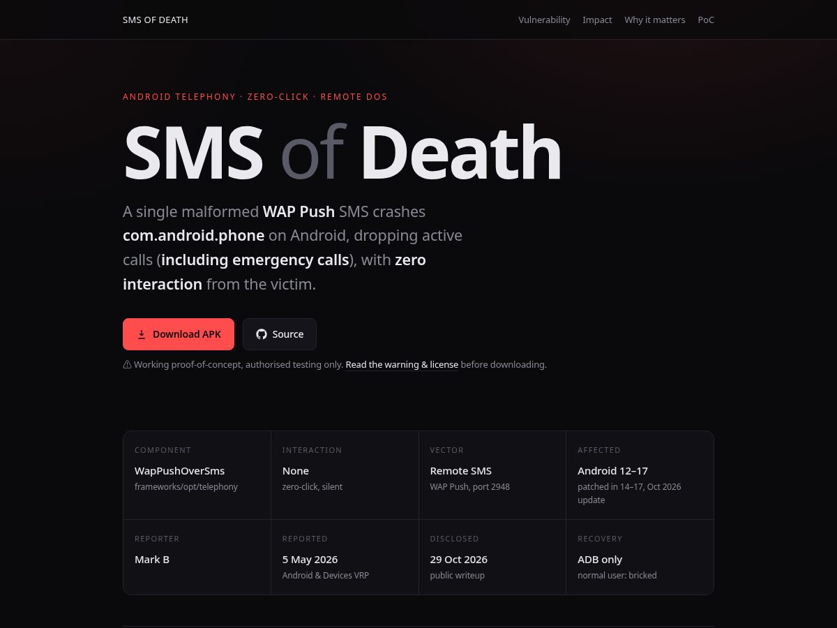 Landing-page snapshot of smsofdeath.com