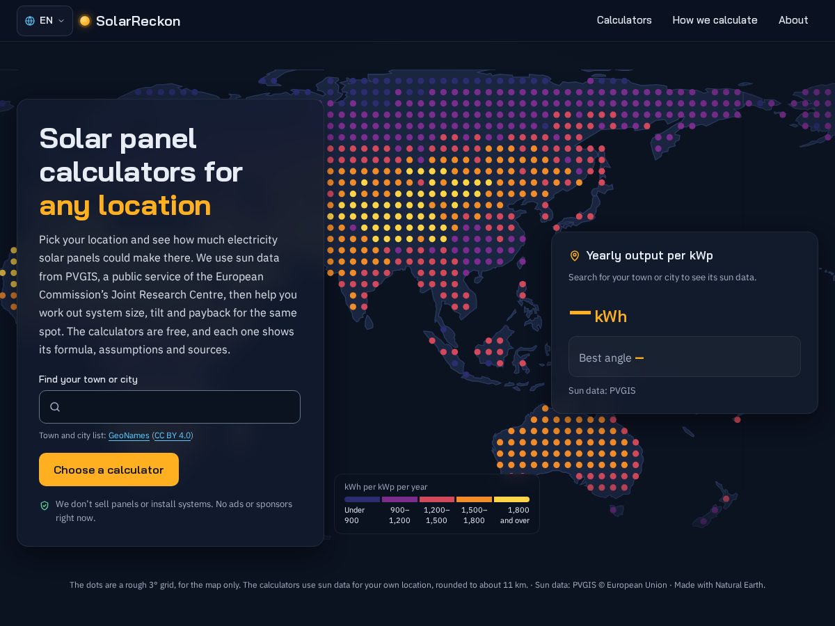Landing-page snapshot of solarreckon.com