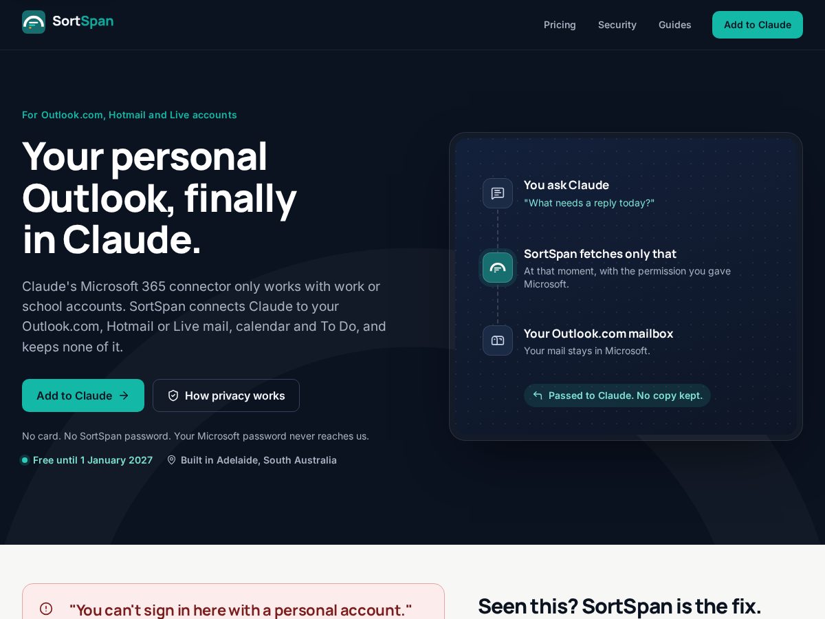 Landing-page snapshot of sortspan.com