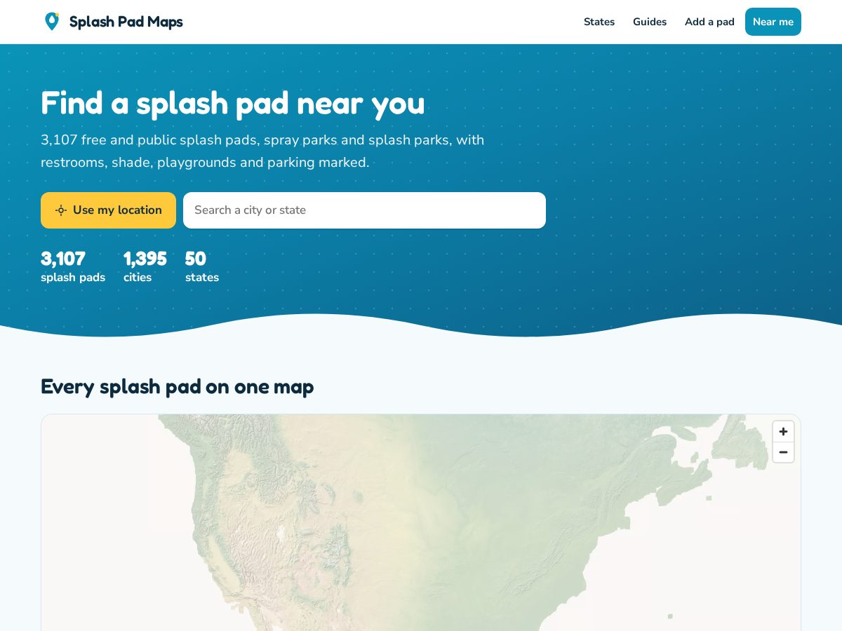 Landing-page snapshot of splashpadmaps.com