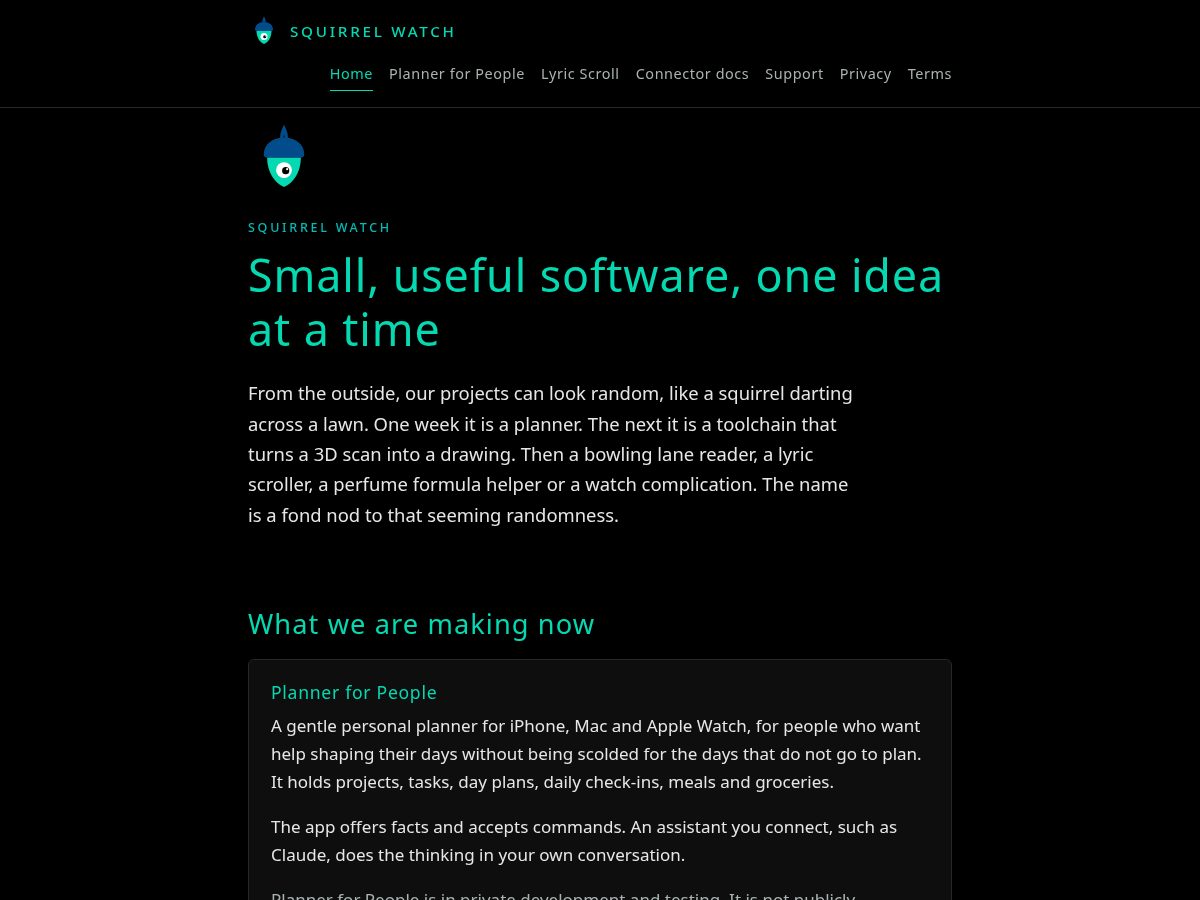 Landing-page snapshot of squirrelwatch.dev