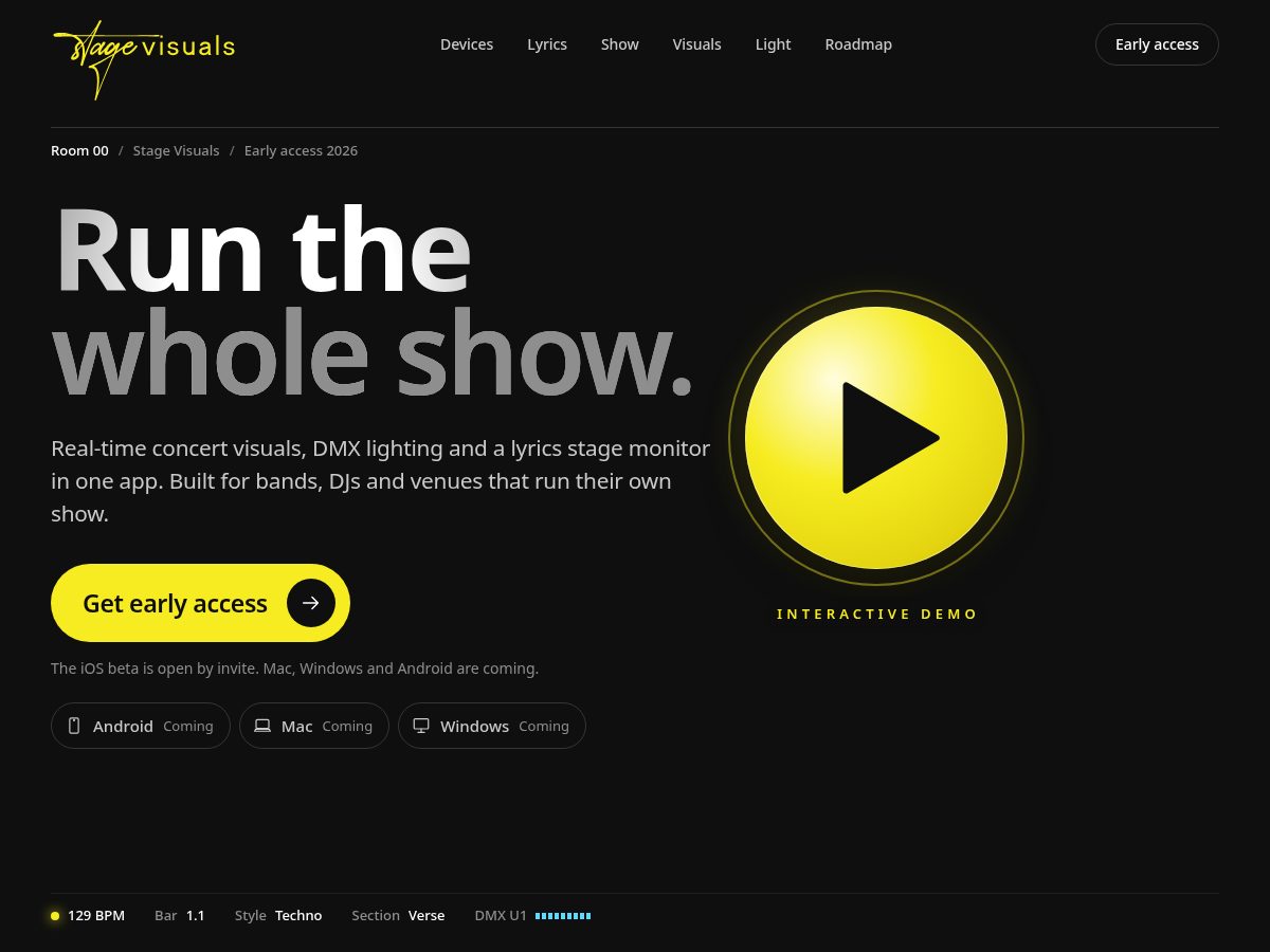 Landing-page snapshot of stagevisuals.app
