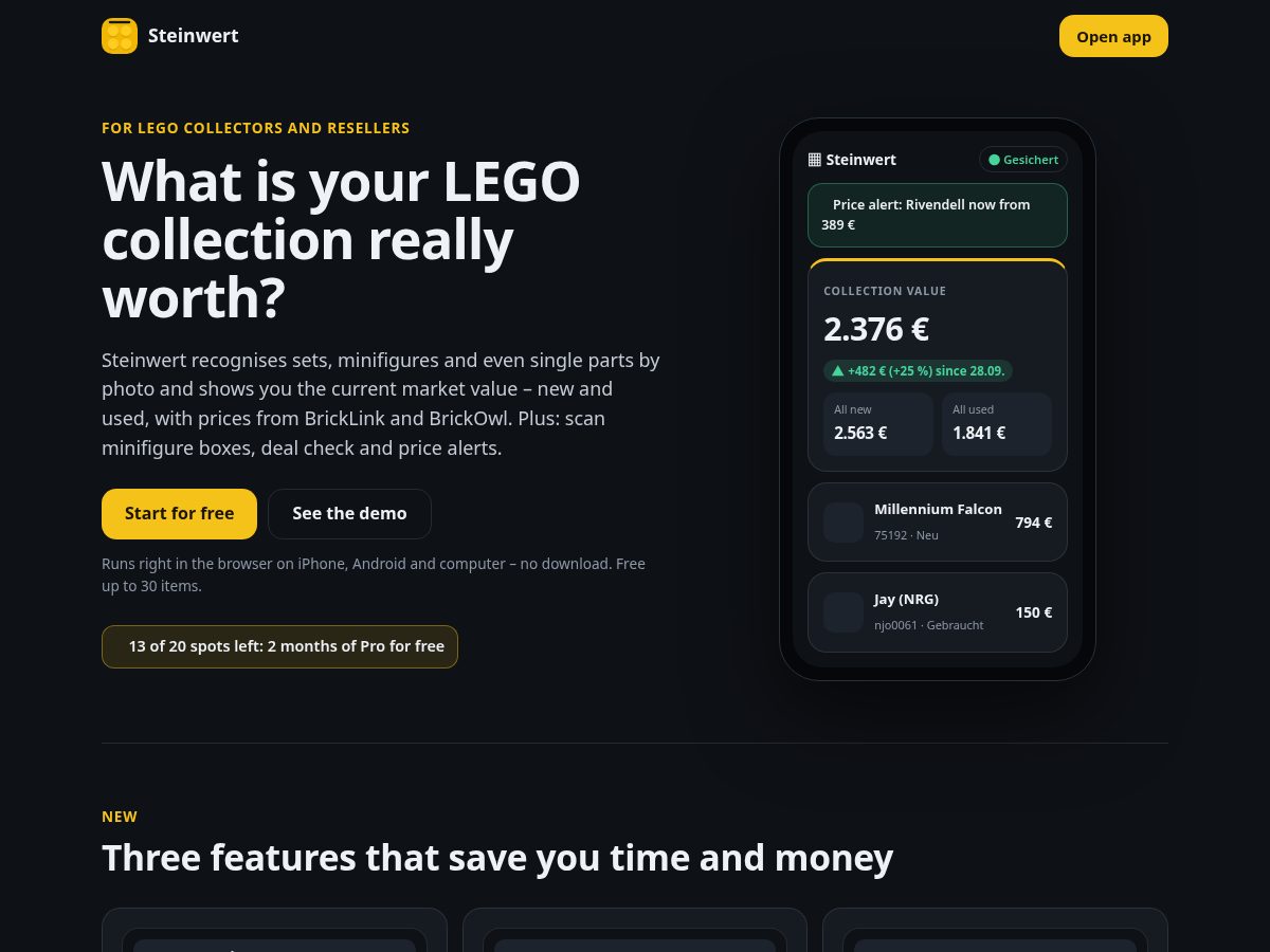 Landing-page snapshot of steinwert.app
