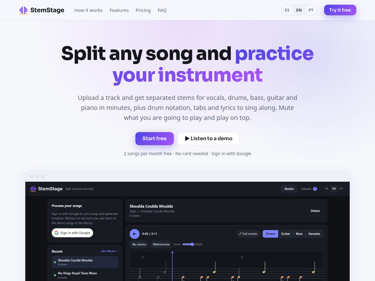 Landing-page snapshot of stemstage.app