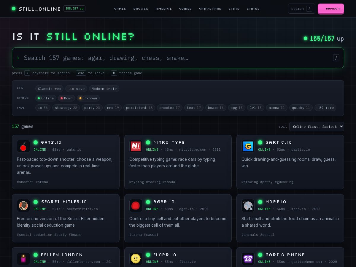 Landing-page snapshot of stillonline.games