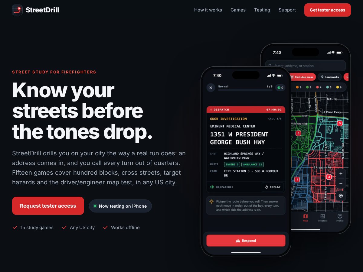Landing-page snapshot of streetdrill.app