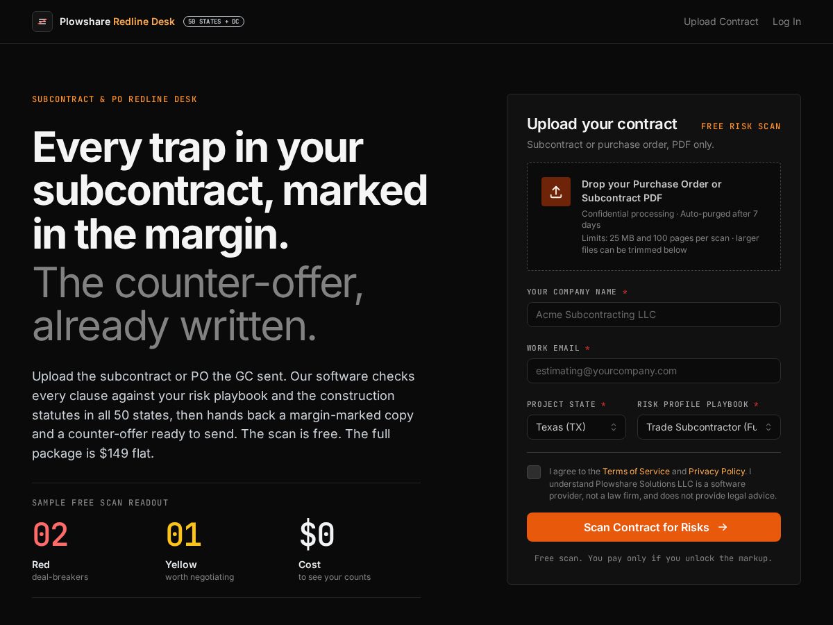 Landing-page snapshot of subredline.com