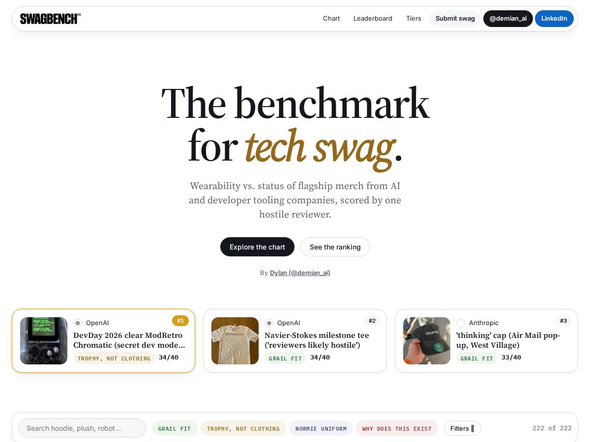 Landing-page snapshot of swagbench.app