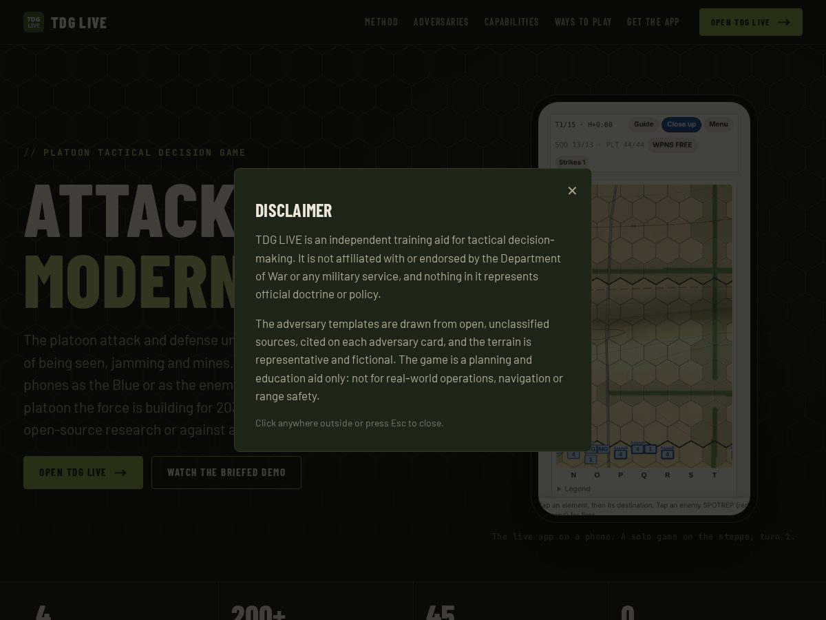 Landing-page snapshot of tdglive.app