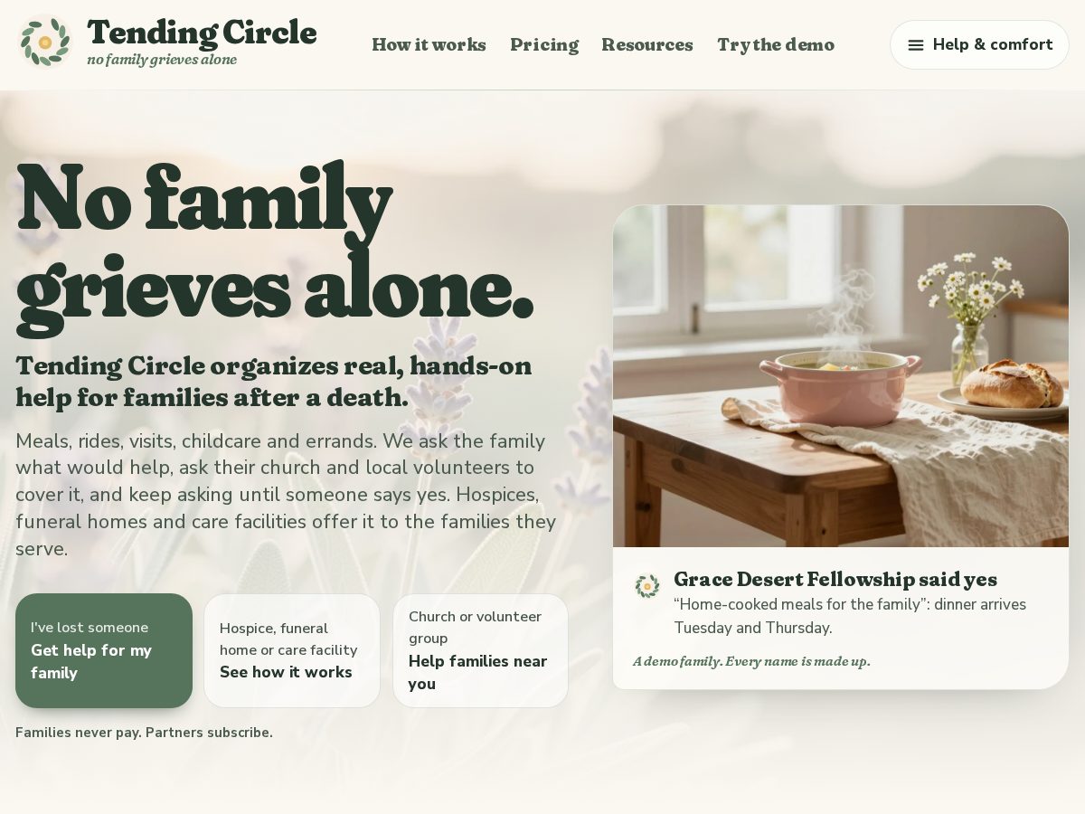 Landing-page snapshot of tendingcircle.com