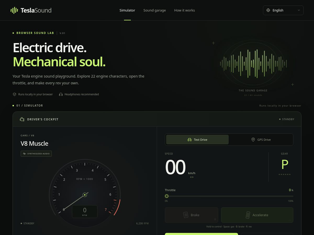 Landing-page snapshot of teslasound.online