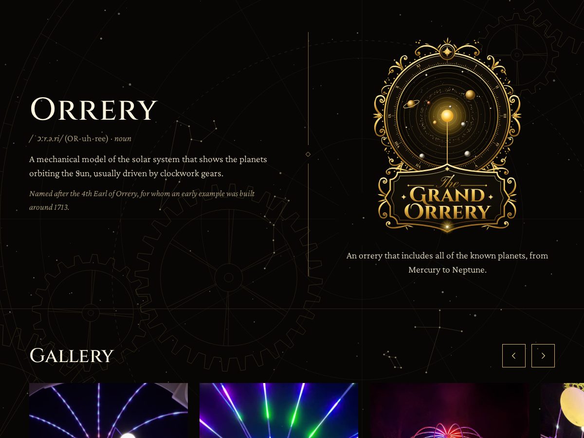 Landing-page snapshot of thegrandorrery.art