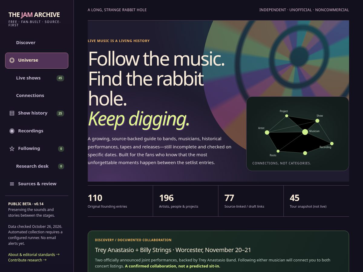 Landing-page snapshot of thejamarchive.org