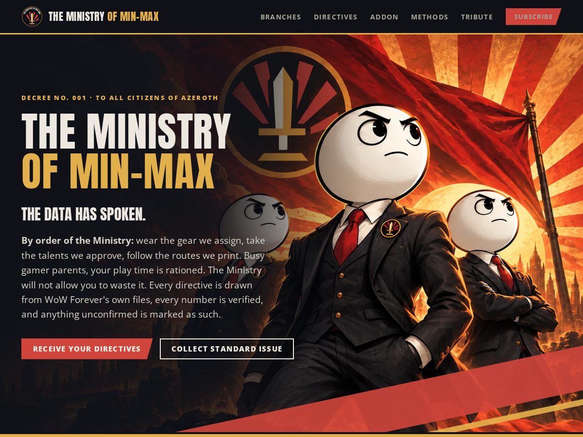 Landing-page snapshot of theministryofminmax.com