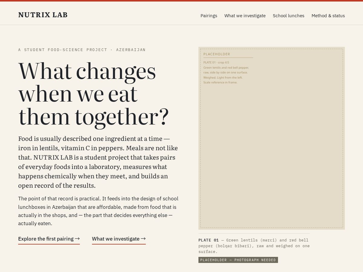 Landing-page snapshot of thenutrixlab.com