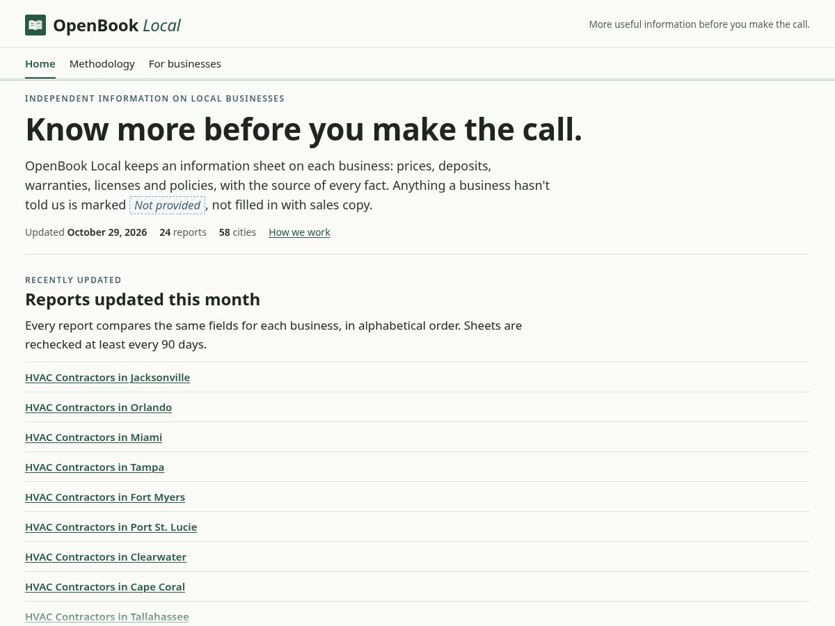 Landing-page snapshot of theopenbooklocal.com