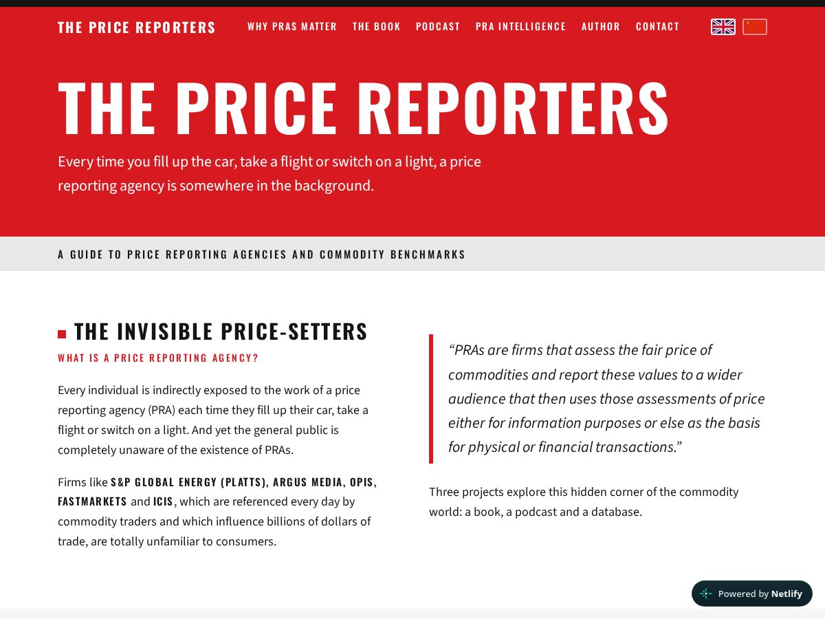 Landing-page snapshot of thepricereporters.com